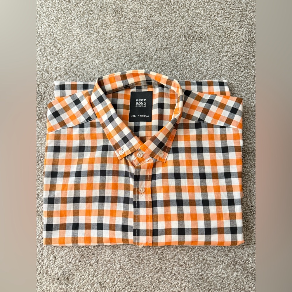 Men’s Orange & Black Check Button-Down Shirt